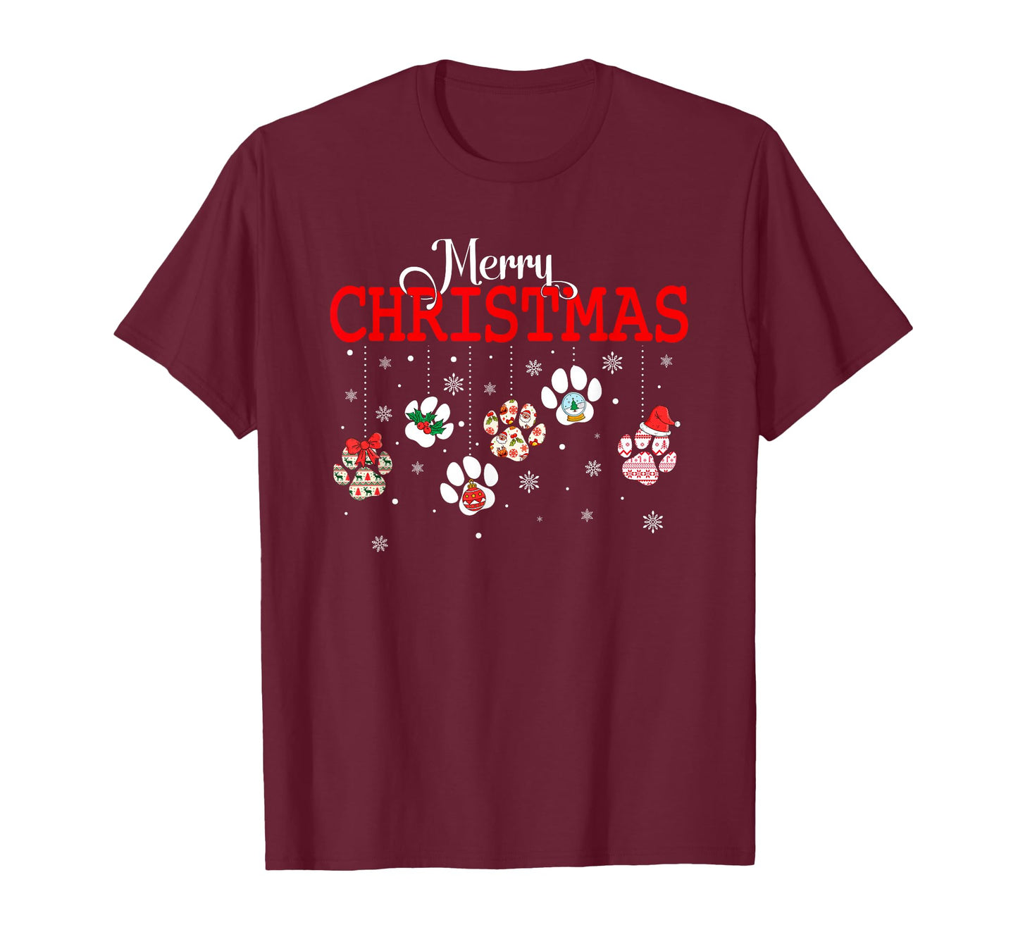 Dog Paw Merry Christmas Pajamas Puppy Dog Lover Christmas T-Shirt