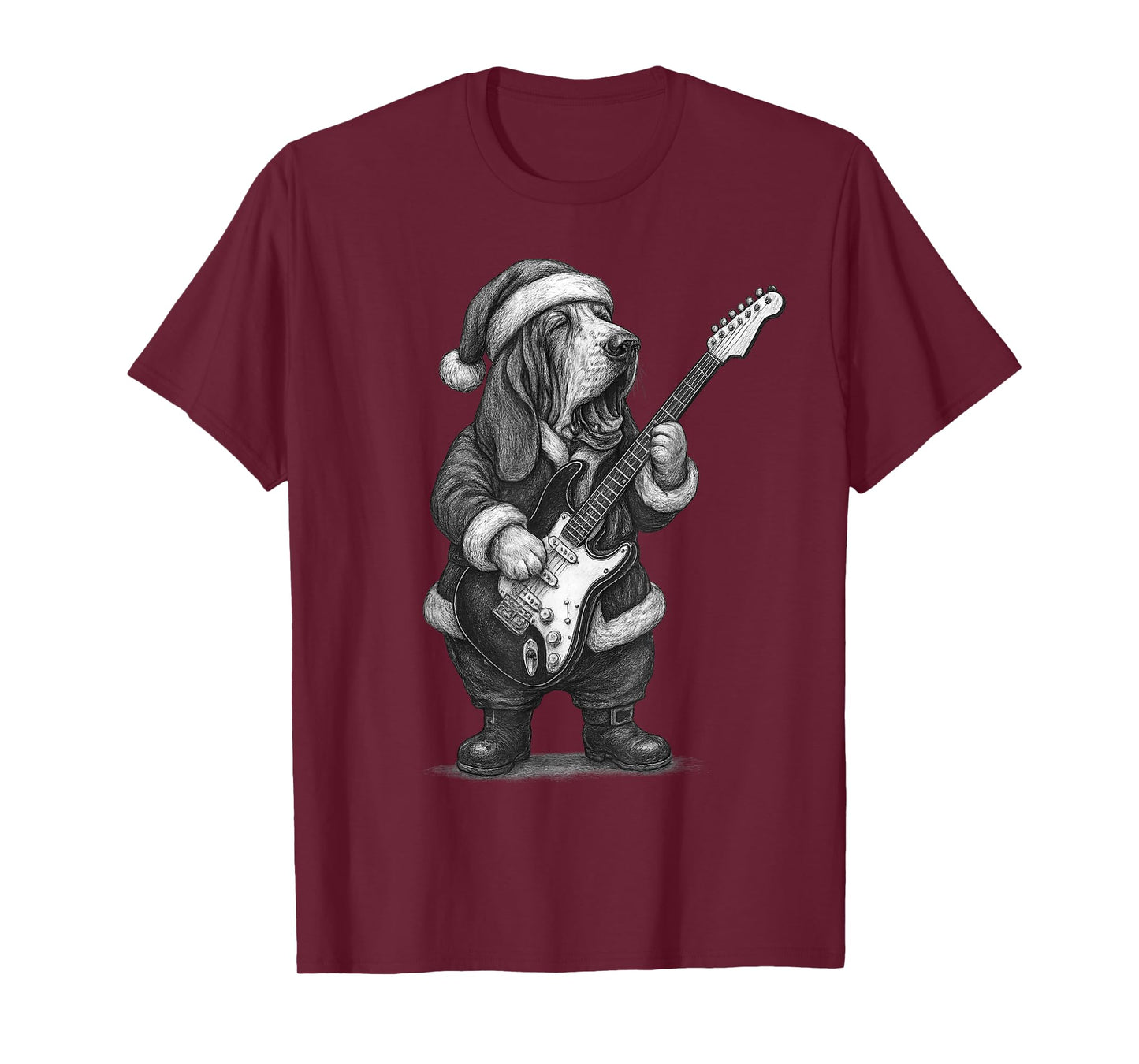 Basset Hound Playing Guitar Christmas Dog Lover T-Shirt
