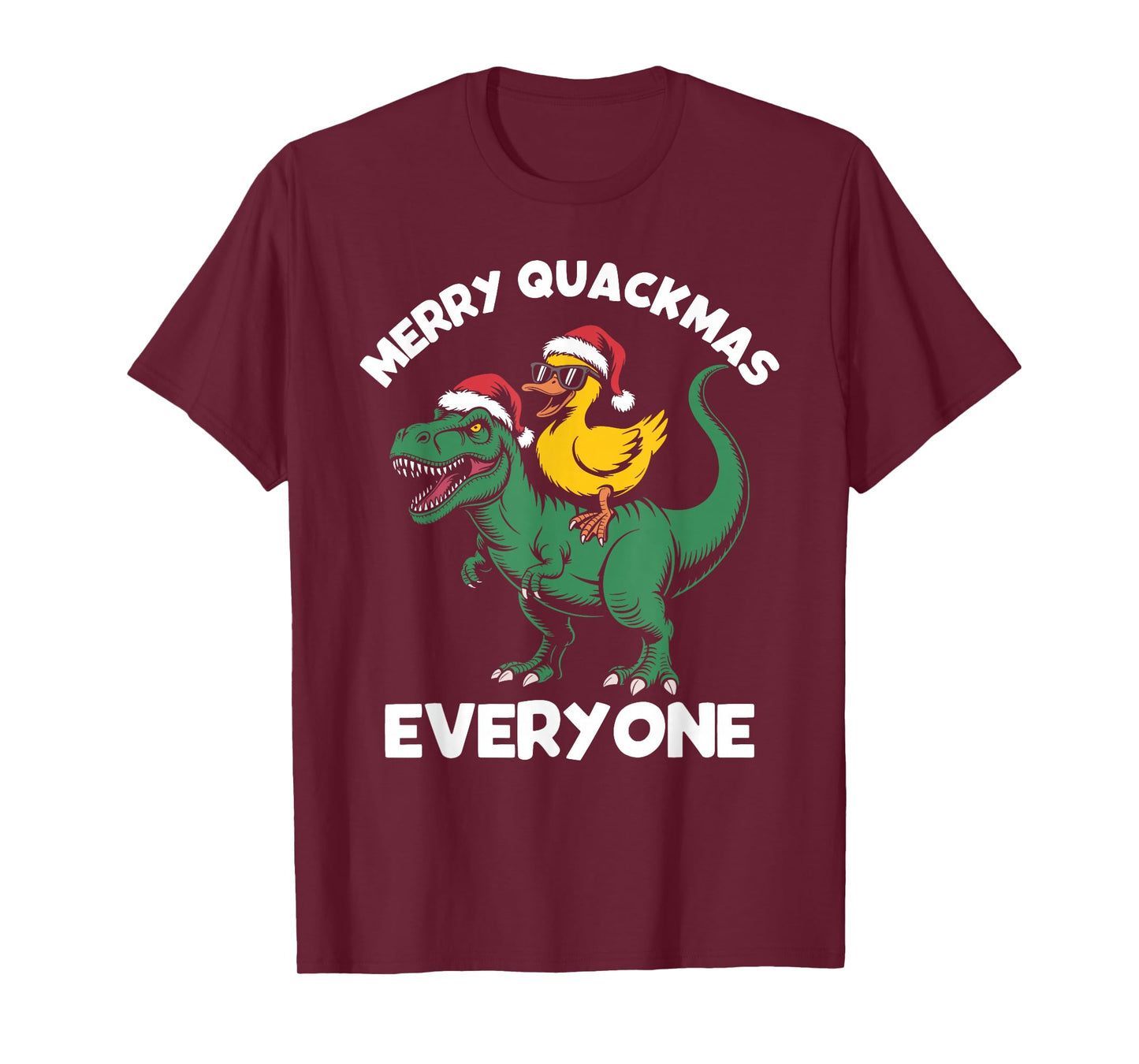 Merry quackmas Everyone, Christmas Duck Riding Dinosaur T-Shirt
