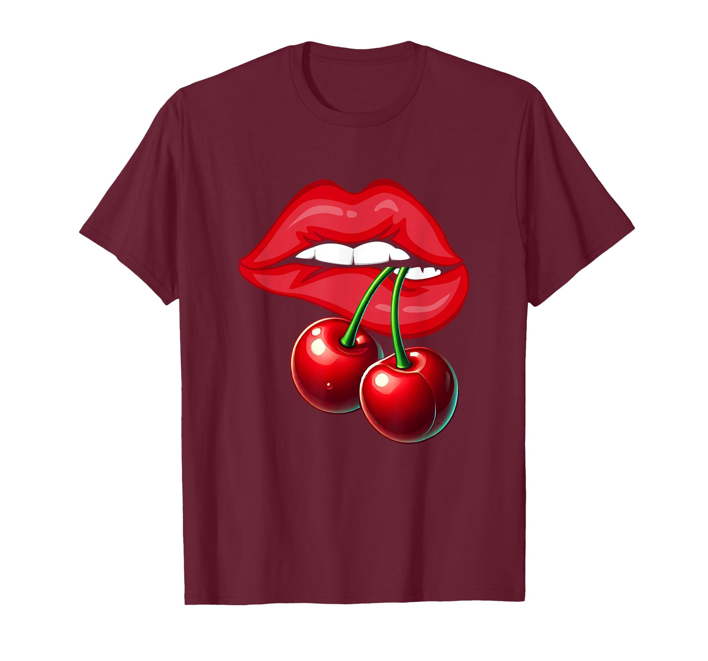 Cherry Lips Graphic Tee Sexy Women Design Red Lips Vintage T-Shirt