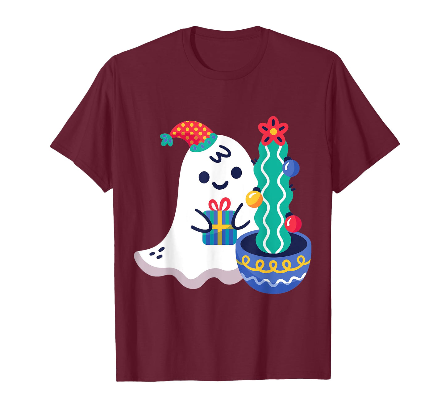 Ugly Christmas Ghost Xmas Cactus Santa Claus Cute Gothic T-Shirt