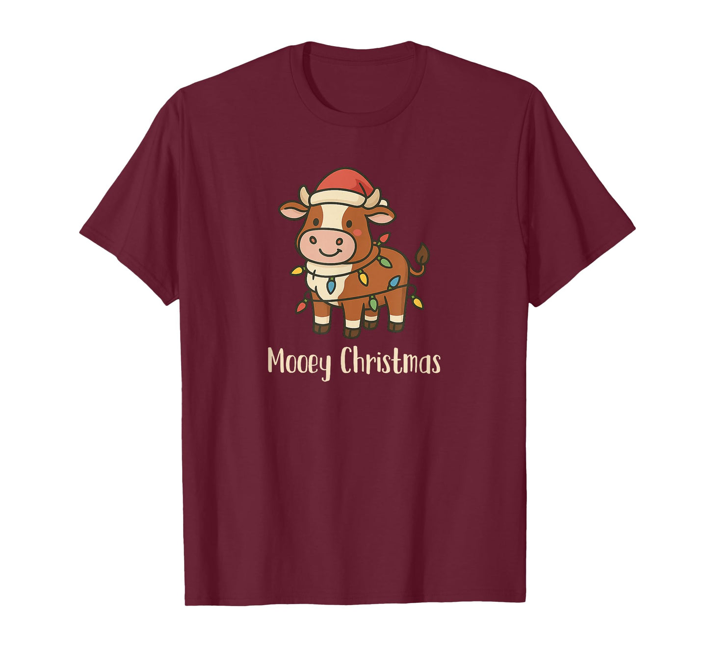 Christmas Cow Lights Santa hat Funny Mooey Christmas T-Shirt