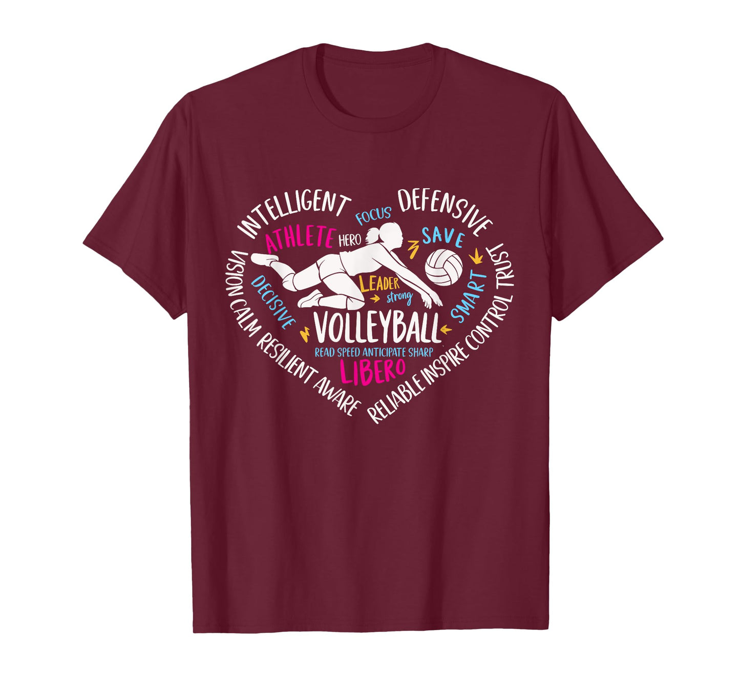 Girls Volleyball Libero Heart Volley for Teens Women T-Shirt