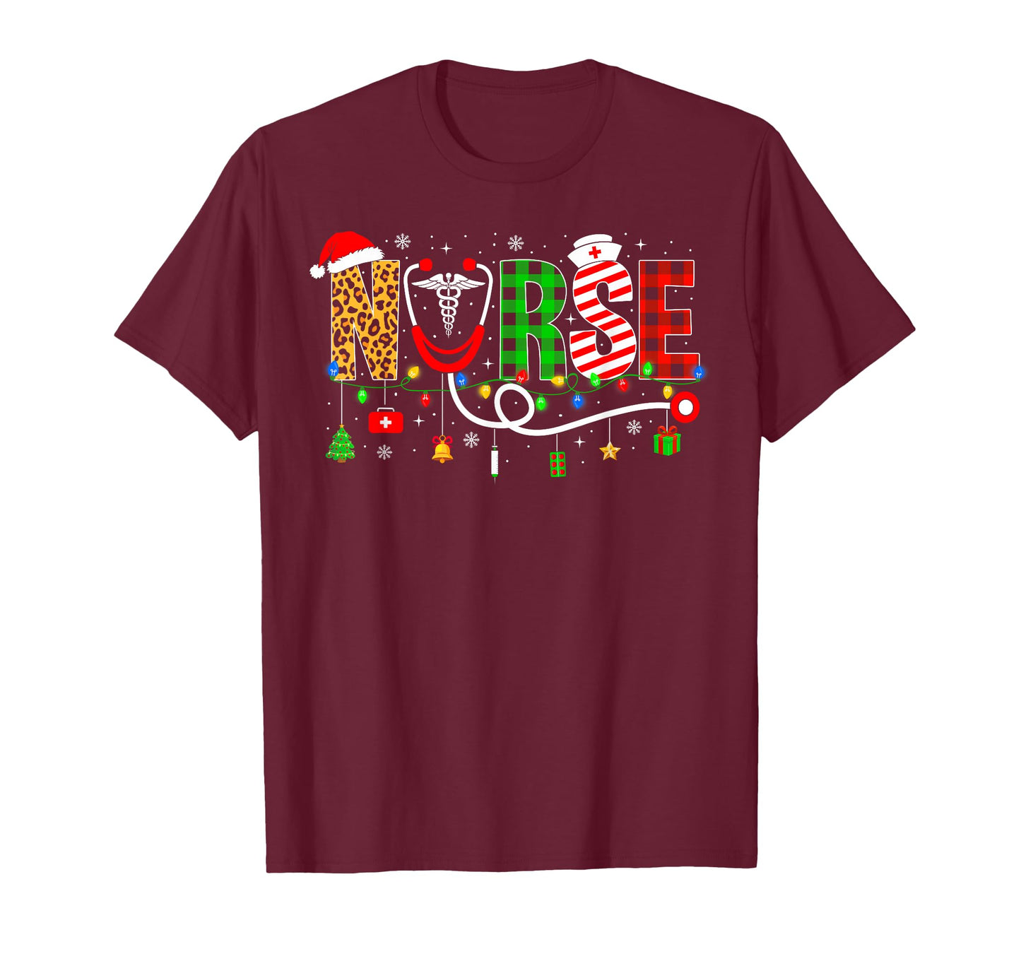 Nurse Christmas Stethoscope Nurses Xmas Pajamas Girls Women T-Shirt