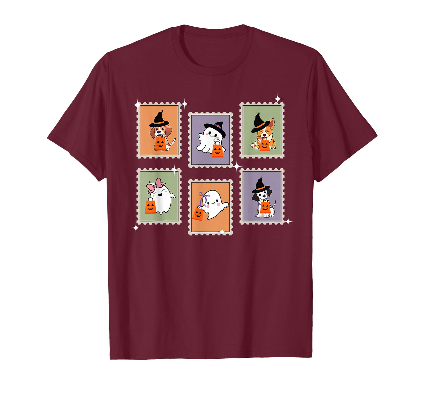 Halloween Postage Stamp Ghosts and Dogs T-Shirt