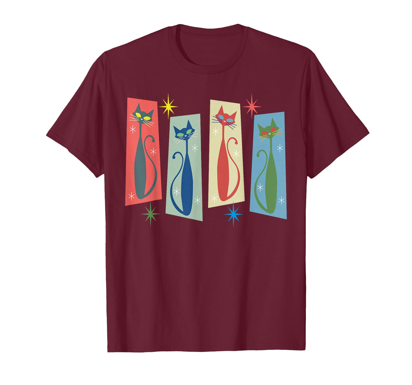 Mid Century Modern Cat Art Atomic Cats Vintage Retro Women T-Shirt