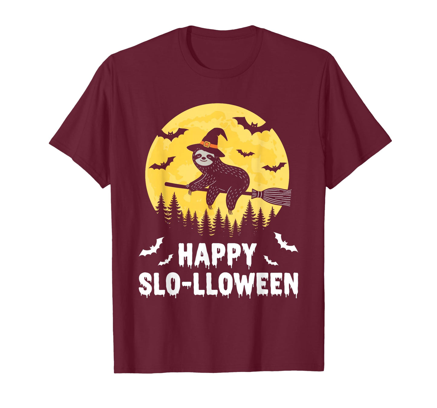 Happy Slo-lloween Funny Halloween Sloth Flying Witch T-Shirt