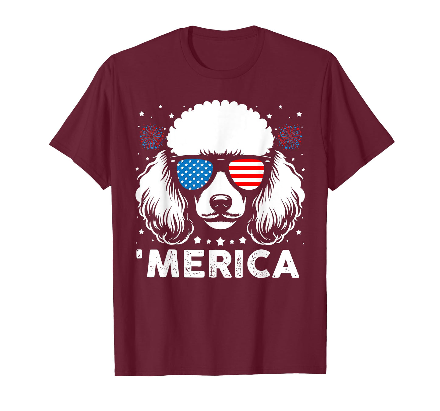 Vintage Poodle Dog Merica Patriotic USA Flag 4th Of July T-Shirt