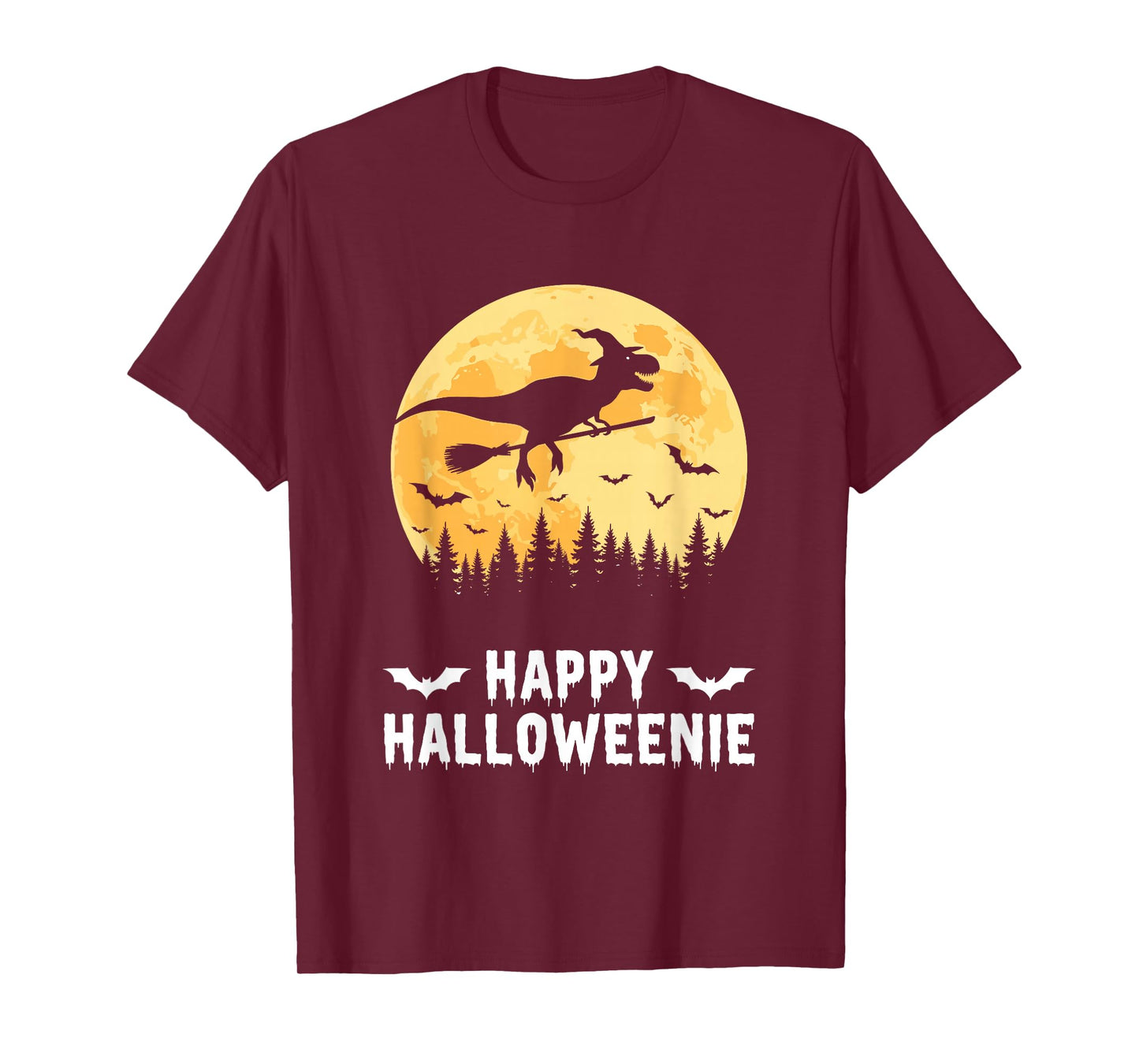 Happy Halloweenie Funny Dinosaur T Rex Flying Witch T-Shirt