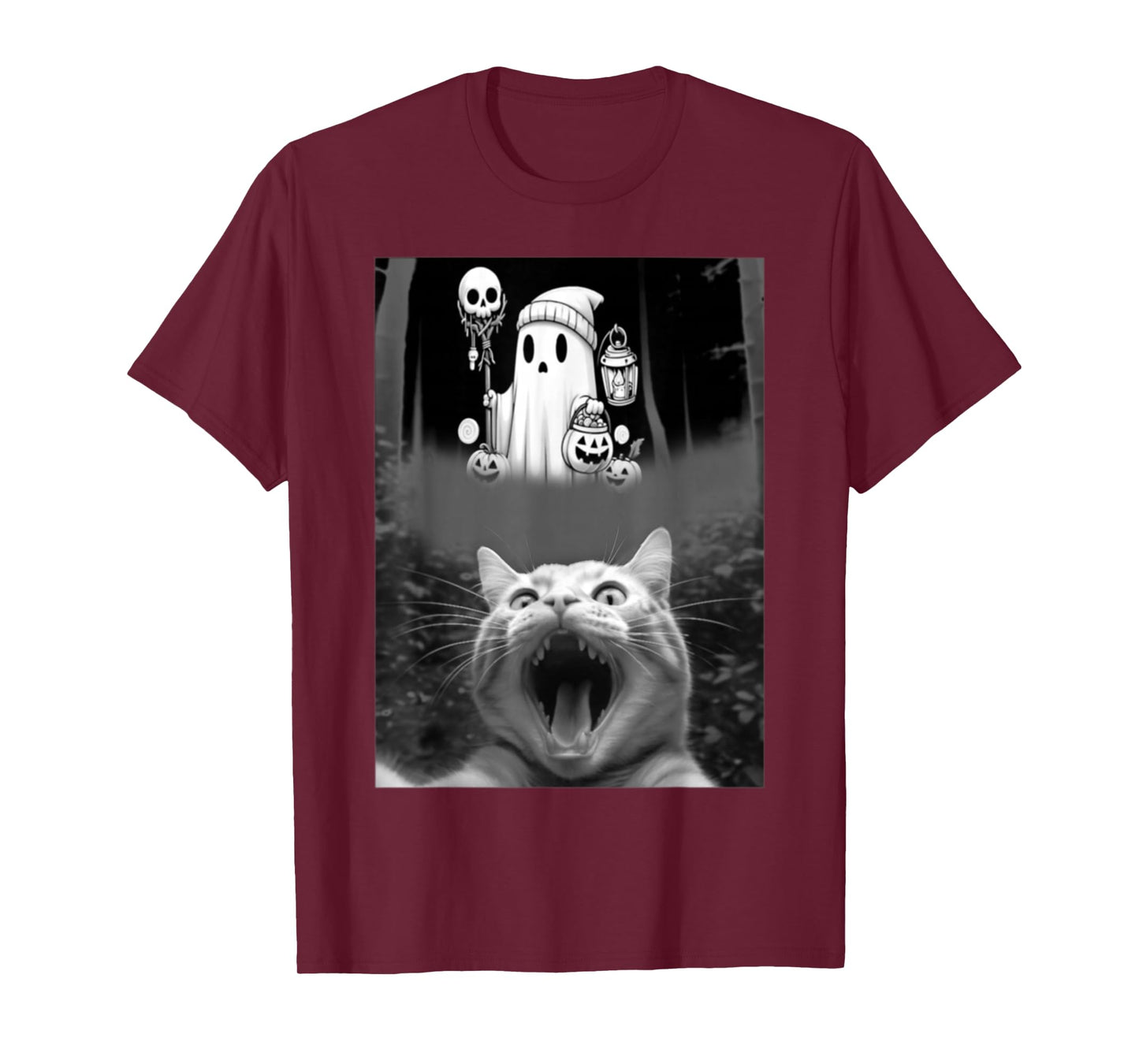 Funny Cat Selfie with Cute Boo Halloween Candy Men Women Kid T-Shirt
