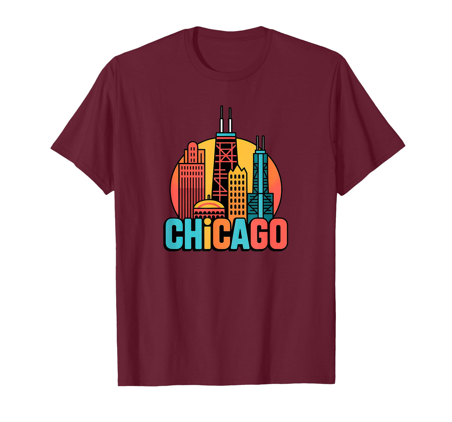 Chicago Skyline Kids Design Colorful City Art T-Shirt