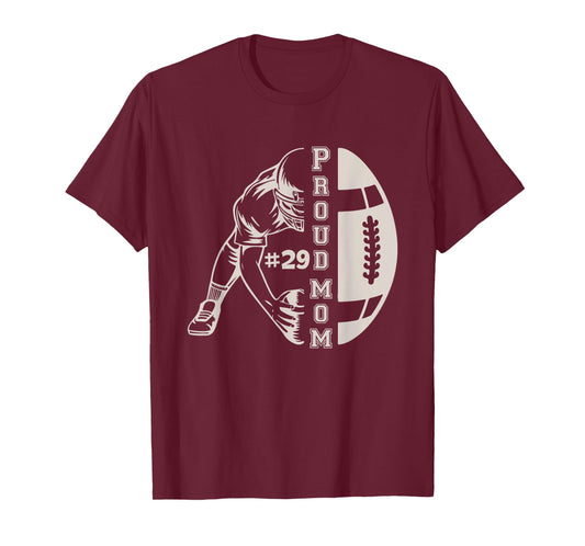 Customized Proud Football Mom Number 29 Player Game Day T-Shirt