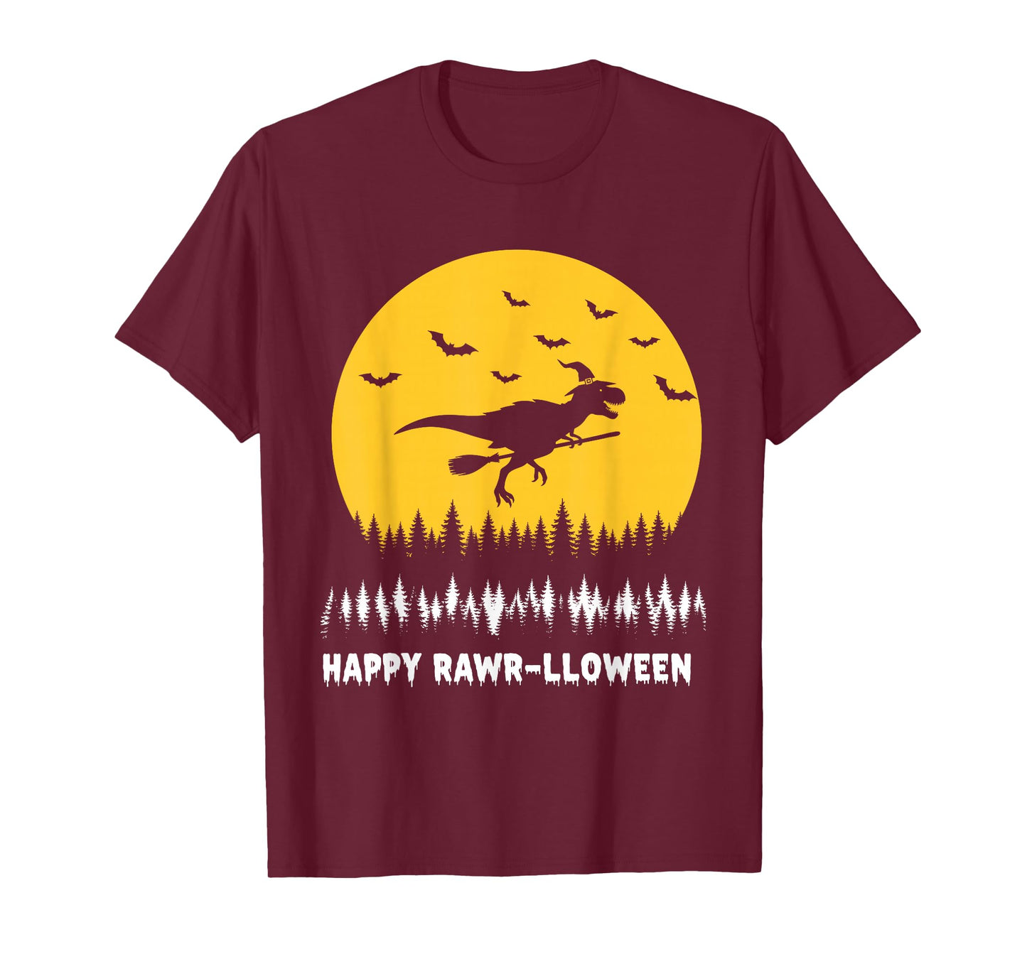Happy Rawr-lloween Funny Halloween T Rex Flying Witch T-Shirt