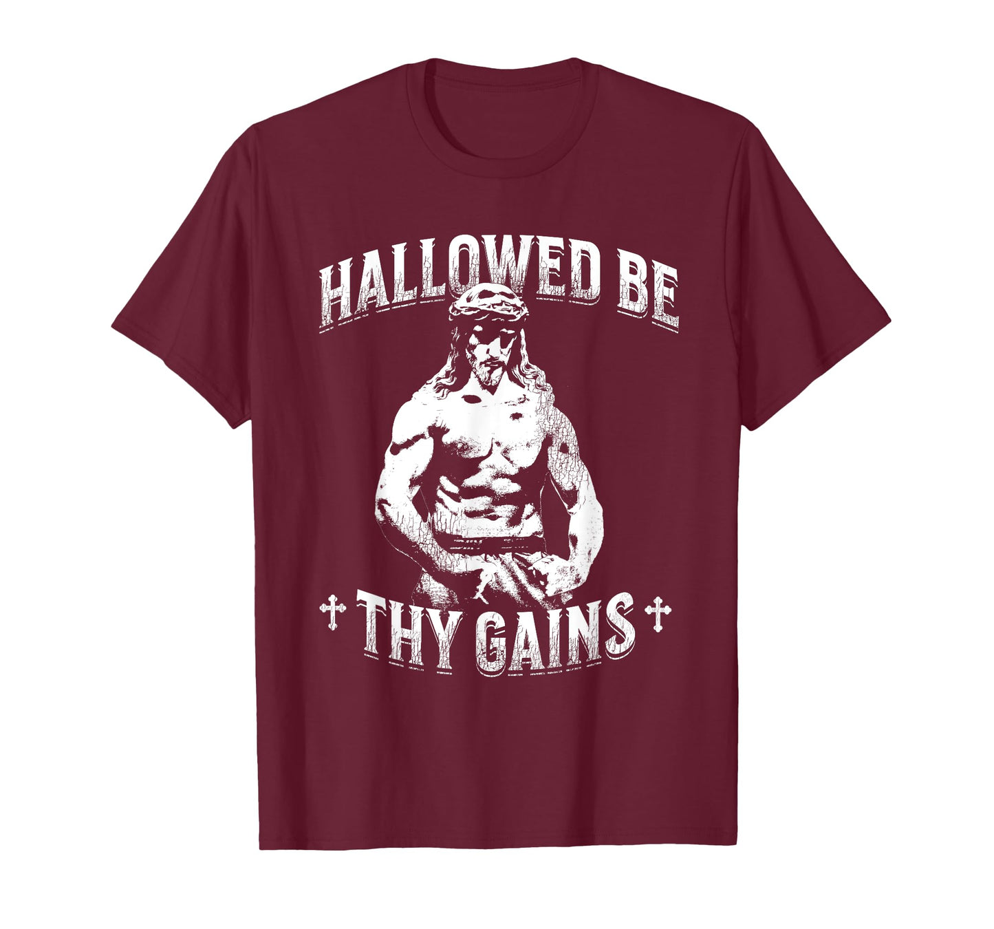 Funny Hallowed Be Thy Gains Fitness Vintage Jesus T-Shirt