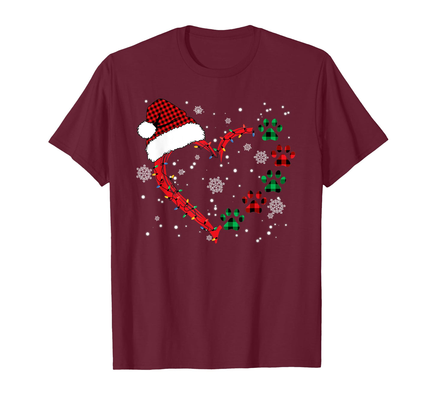Dog Paw Heart Santa Hat Christmas Animal Lover Women T-Shirt