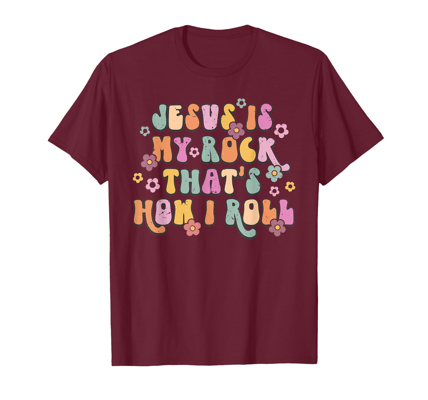 Leopard Jesus Is My Rock And That Is How I Roll Retro Groovy T-Shirt