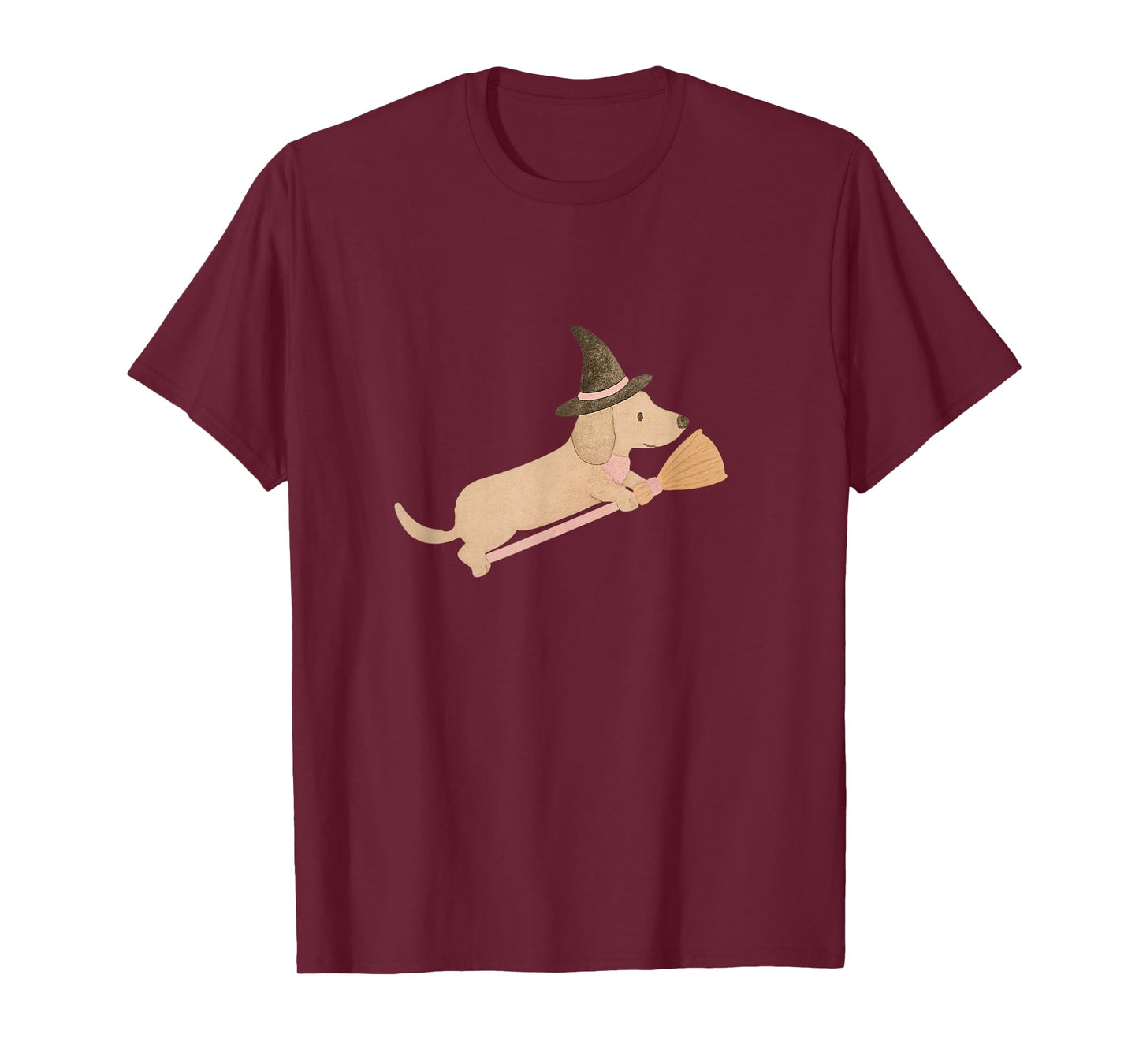 Pink Halloween Dachshund Flying Witch T-Shirt