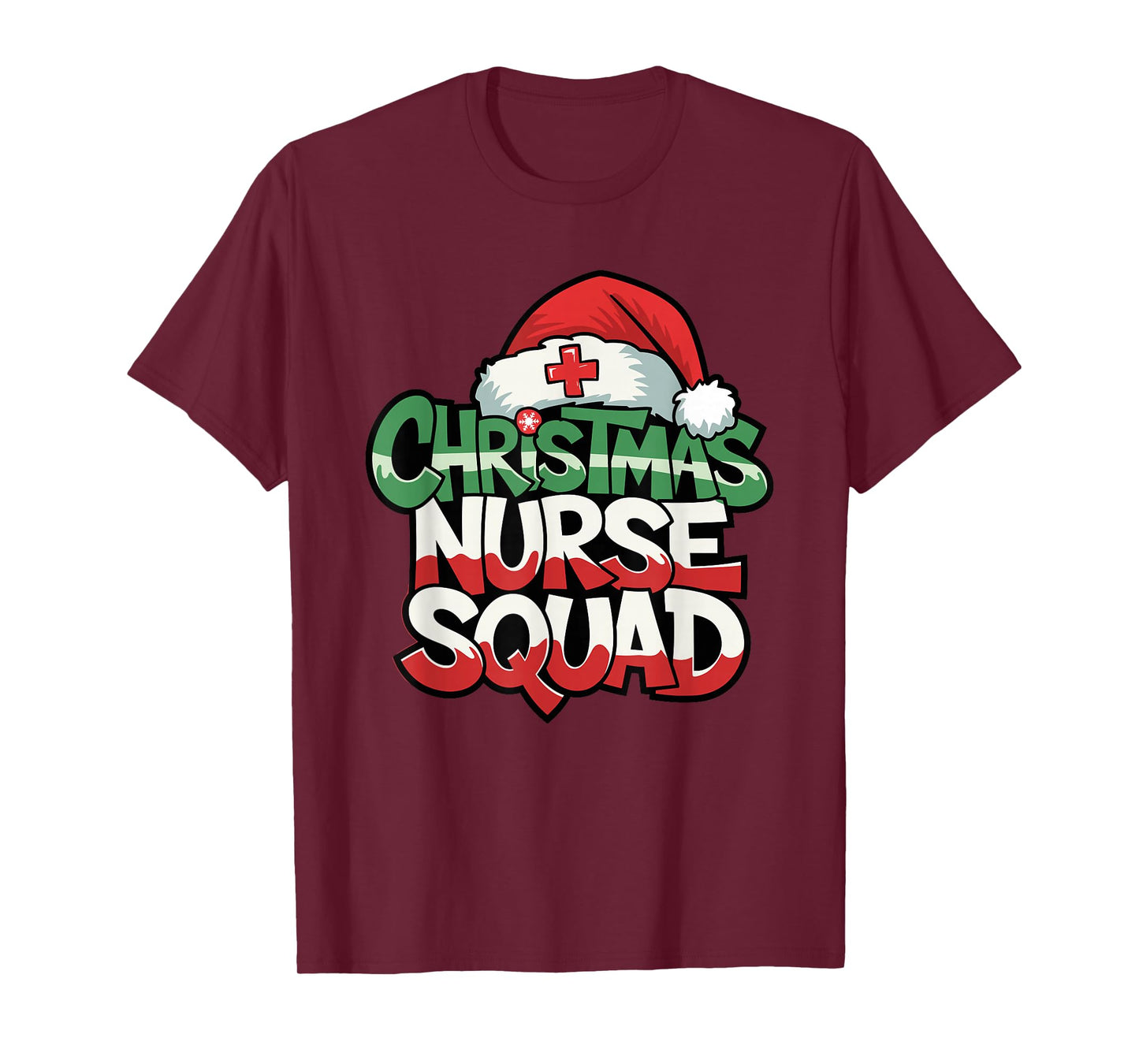 Nurse Christmas Squad Santa Hat Matching Crew T-Shirt