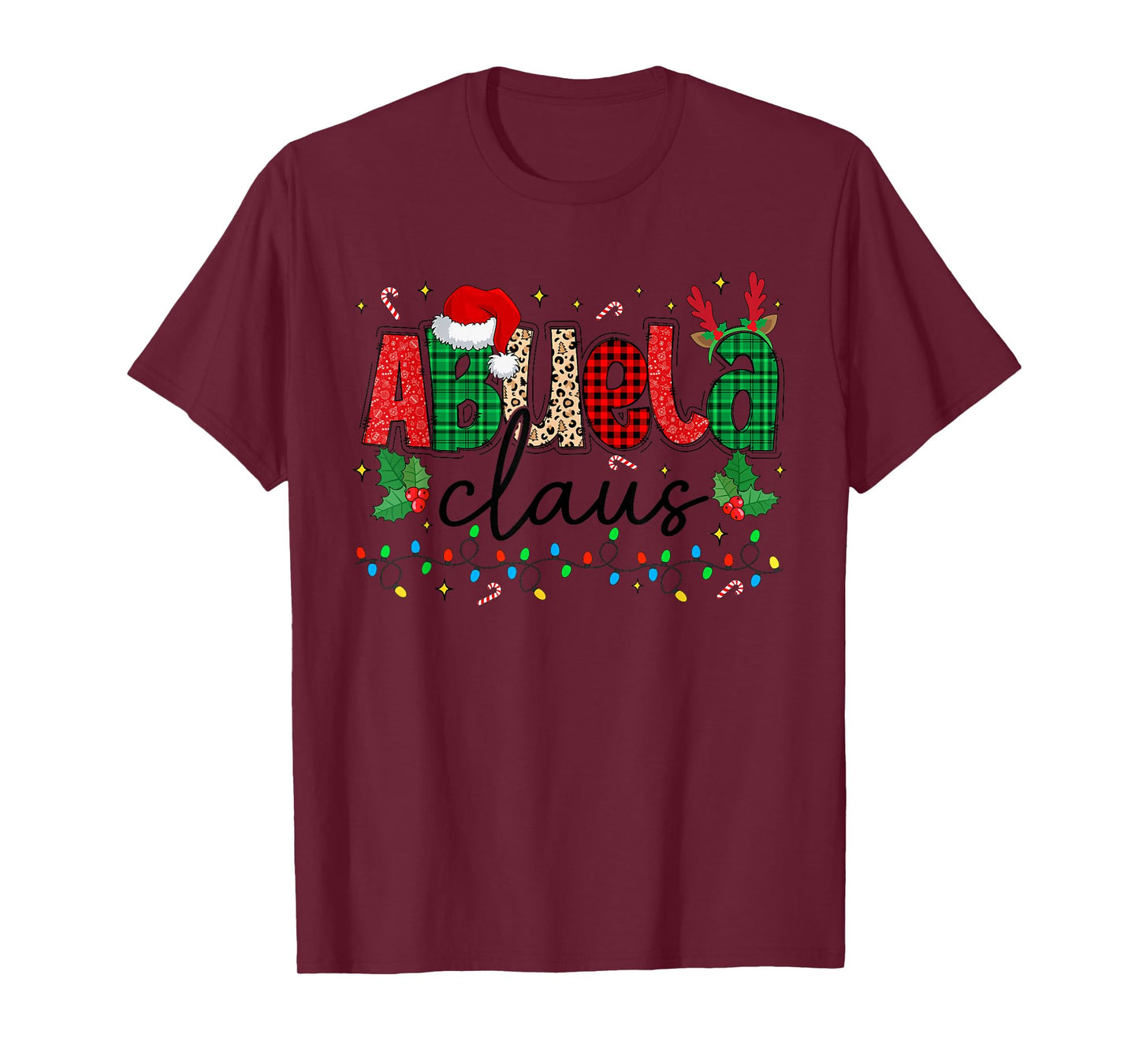 Abuela Claus Christmas Santa Hat Reindeer Grandma Grandkids T-Shirt