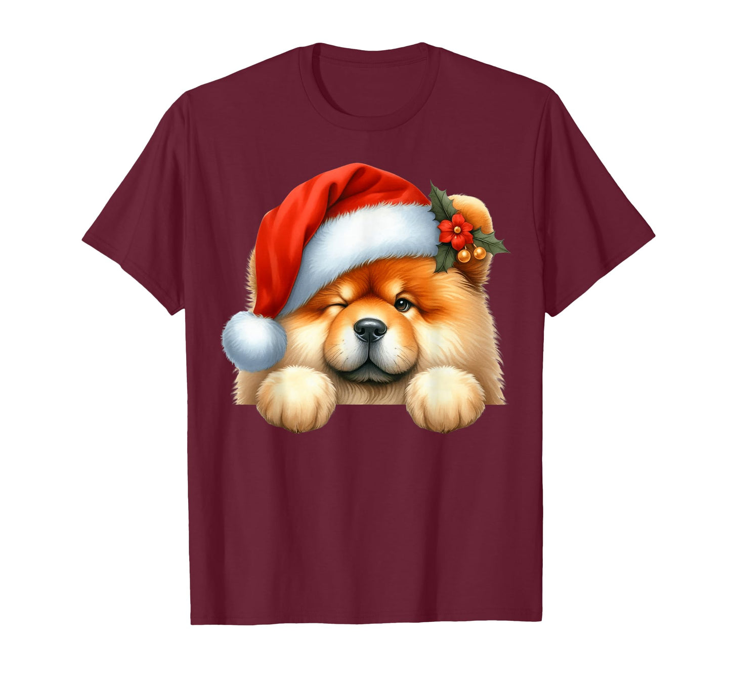 Chow Chow Dog Christmas Santa Hat Dog Mom Dad T-Shirt