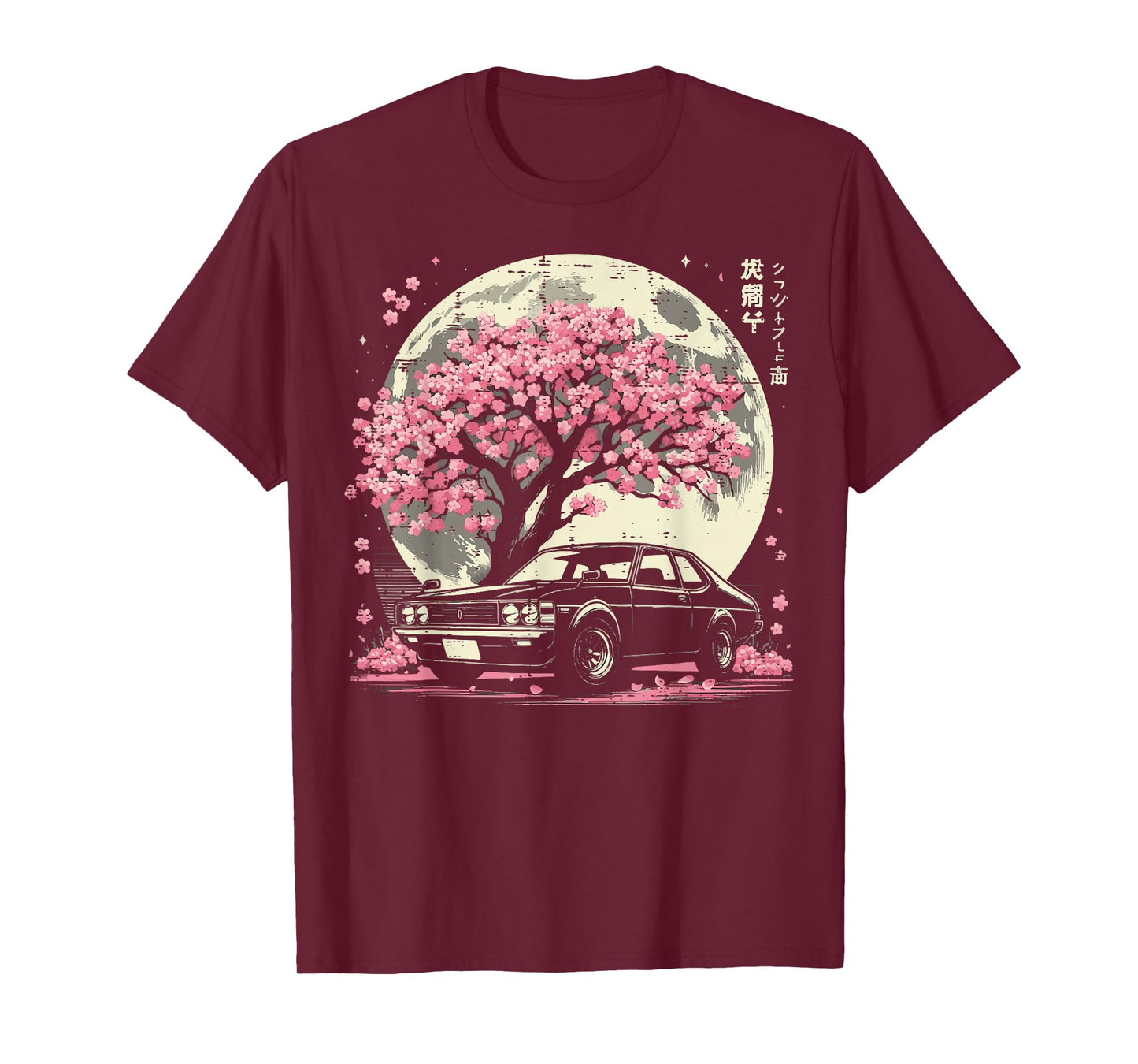 Black Car Japanese Cherry Blossom Sakura Tree Women Kids Men T-Shirt