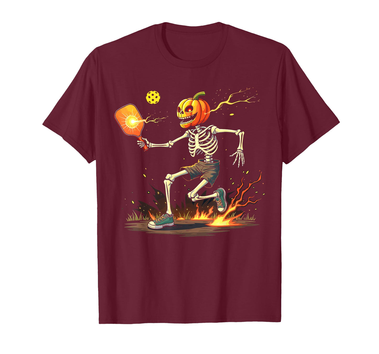 Pumpkin Head Skeleton Pickleball Halloween Spooky Sports T-Shirt