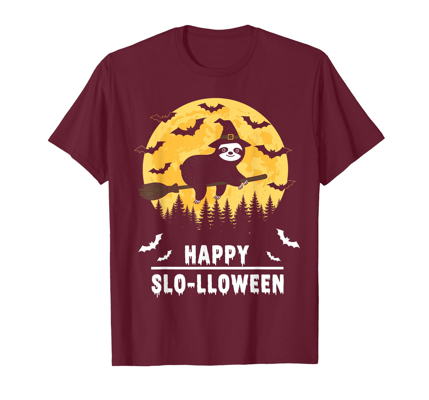 Happy Slo-lloween Funny Halloween Sloth Flying Witch T-Shirt