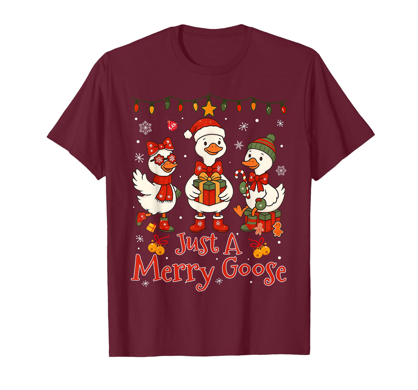 Just A Merry Goose Christmas Santa Bow Men Women Kid T-Shirt