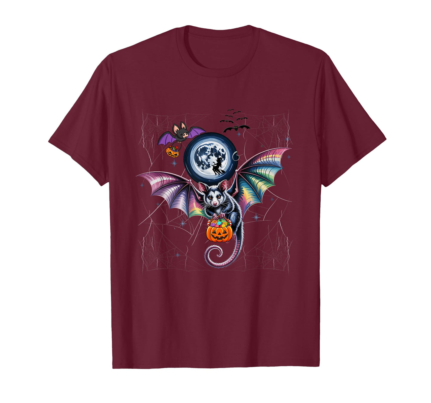 Monster Opossum Bat Witch Riding Stick Possum Halloween T-Shirt