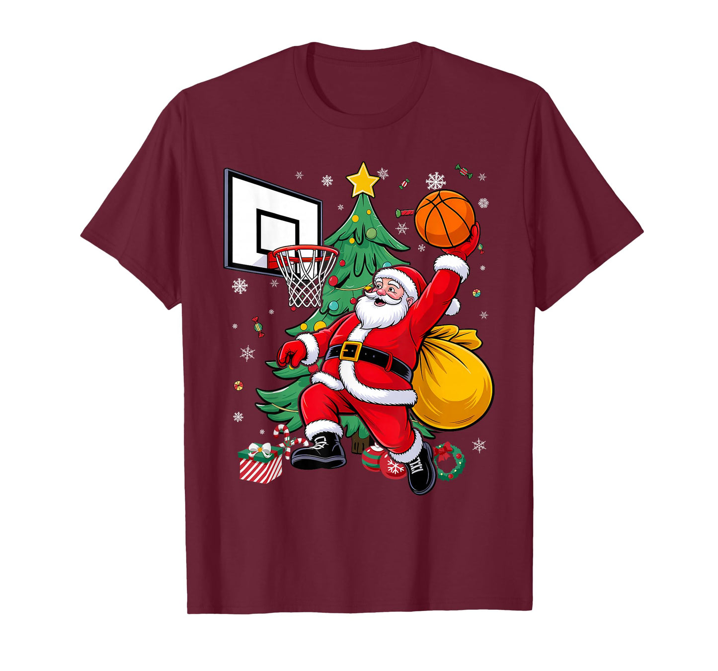 Santa Basketball Christmas Xmas Dunking T-Shirt
