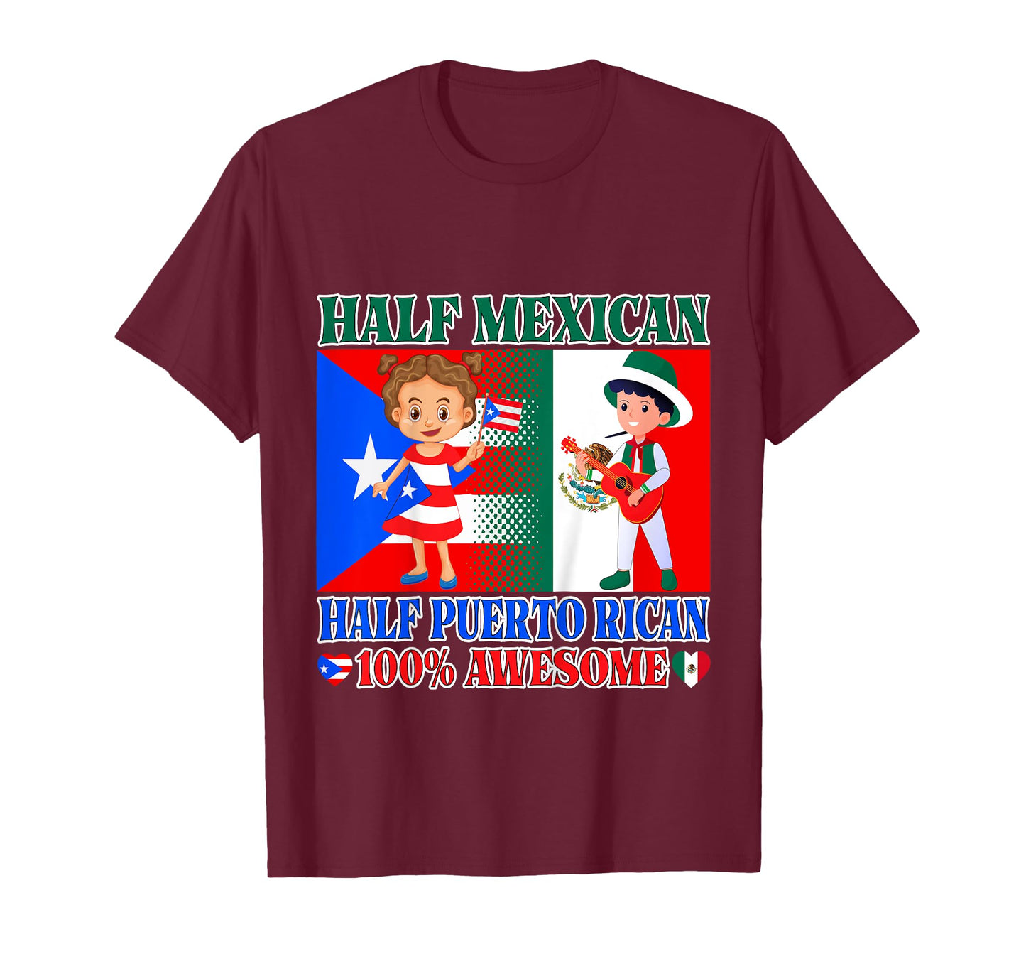 Kids Half Mexican Half Puerto Rican Mexico Flag Toddler Girl Boy T-Shirt