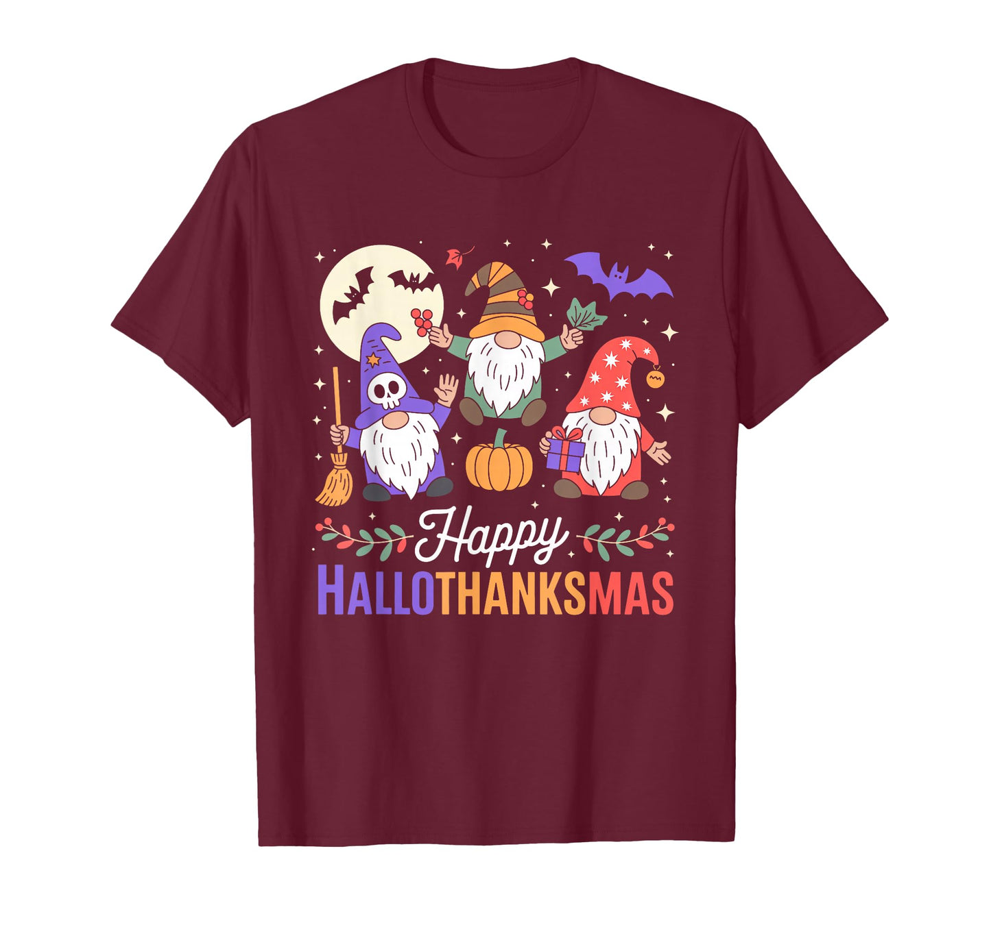 Halloween Thanksgiving Christmas Happy HalloThanksMas Gnomes T-Shirt