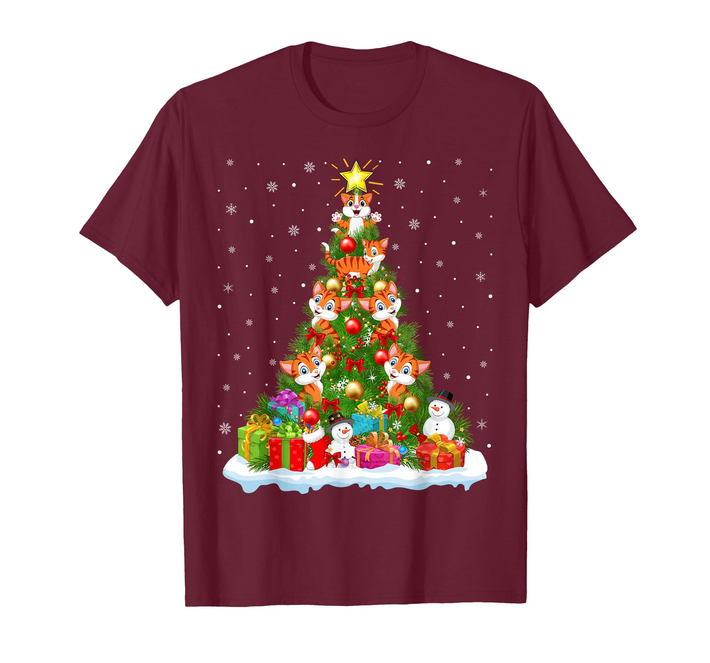 Cute Cats Christmas Tree Holiday Decor Funny Cat Xmas Lights T-Shirt