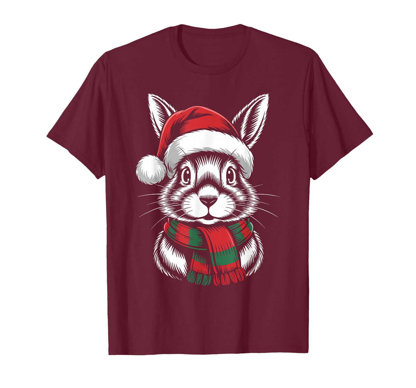 Rabbit Xmas Santa Hat Scarf Christmas Costume T-Shirt