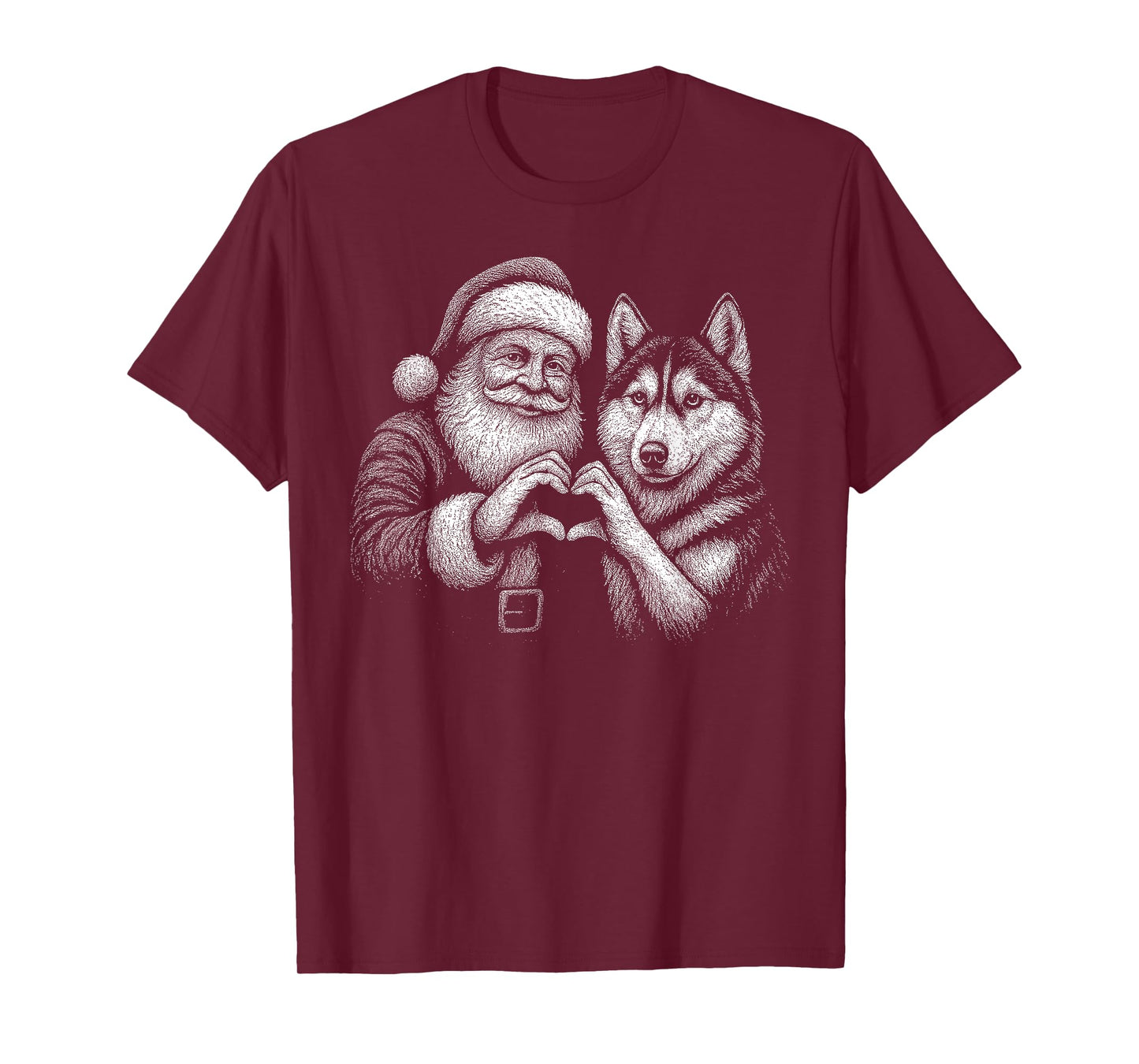 Husky Santa Claus Heart Shape Christmas Dog Lover T-Shirt