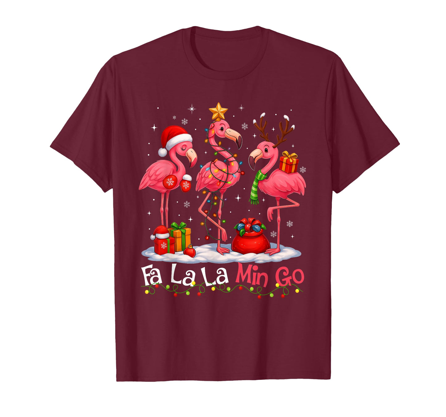 FA La La La Mingo Flamingo Christmas Xmas Light Gift Women T-Shirt