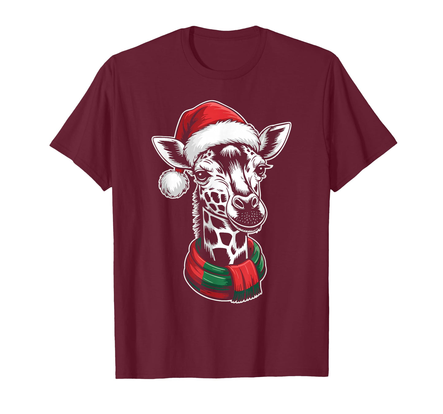 Giraffe Xmas Santa Hat Scarf Christmas Costume T-Shirt