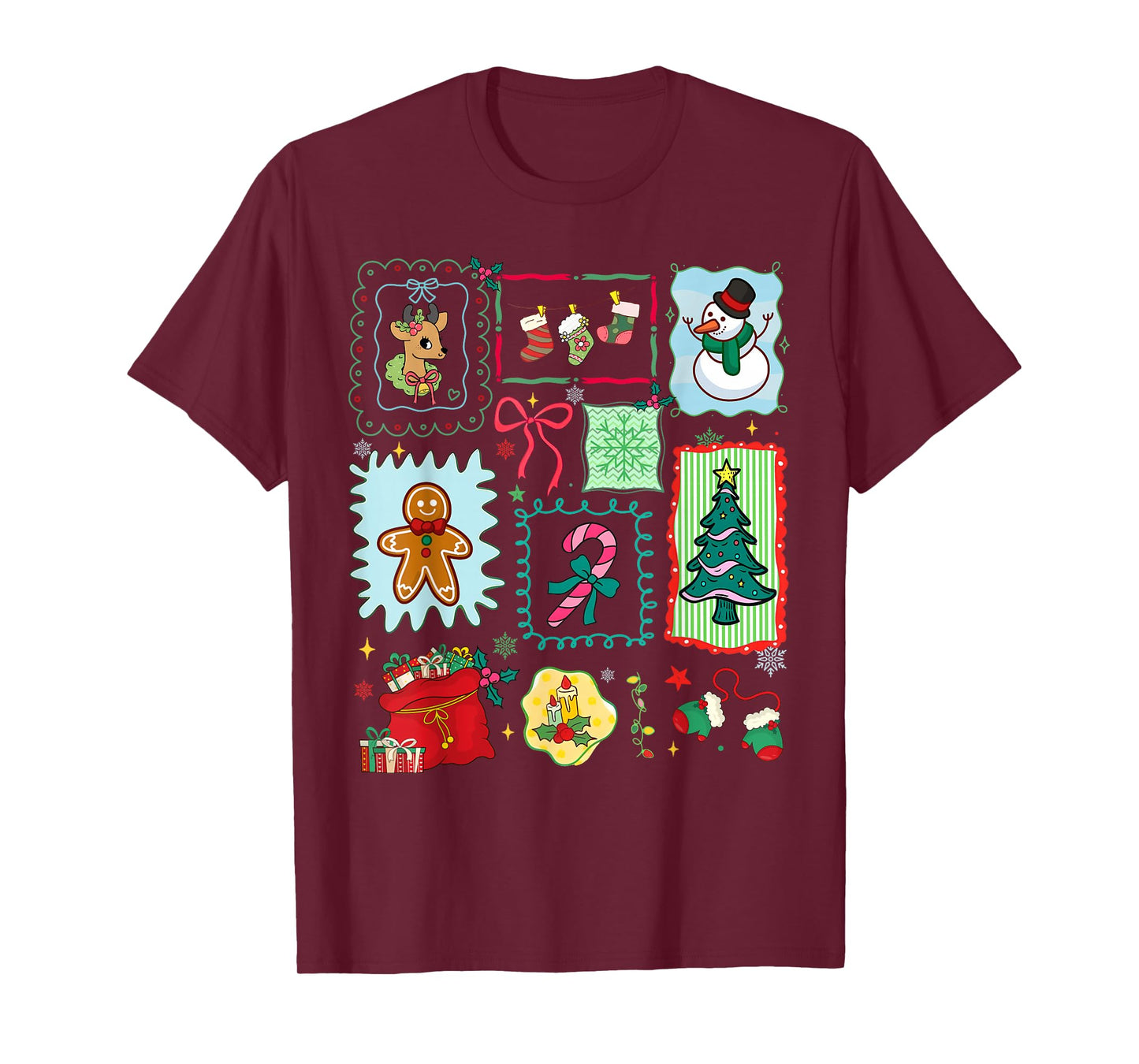 Merry Christmas Tree Santa Gingerbread Coquette Bow Snowman T-Shirt
