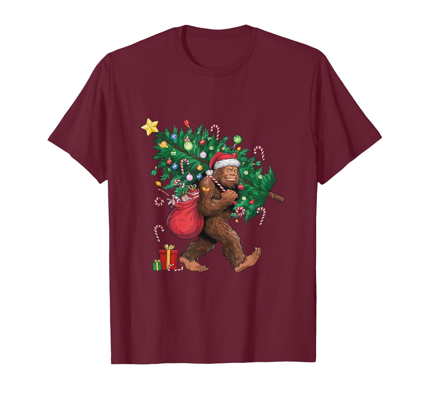 Bigfoot Santa Most Wonderful Christmas Tree Lights Sasquatch T-Shirt