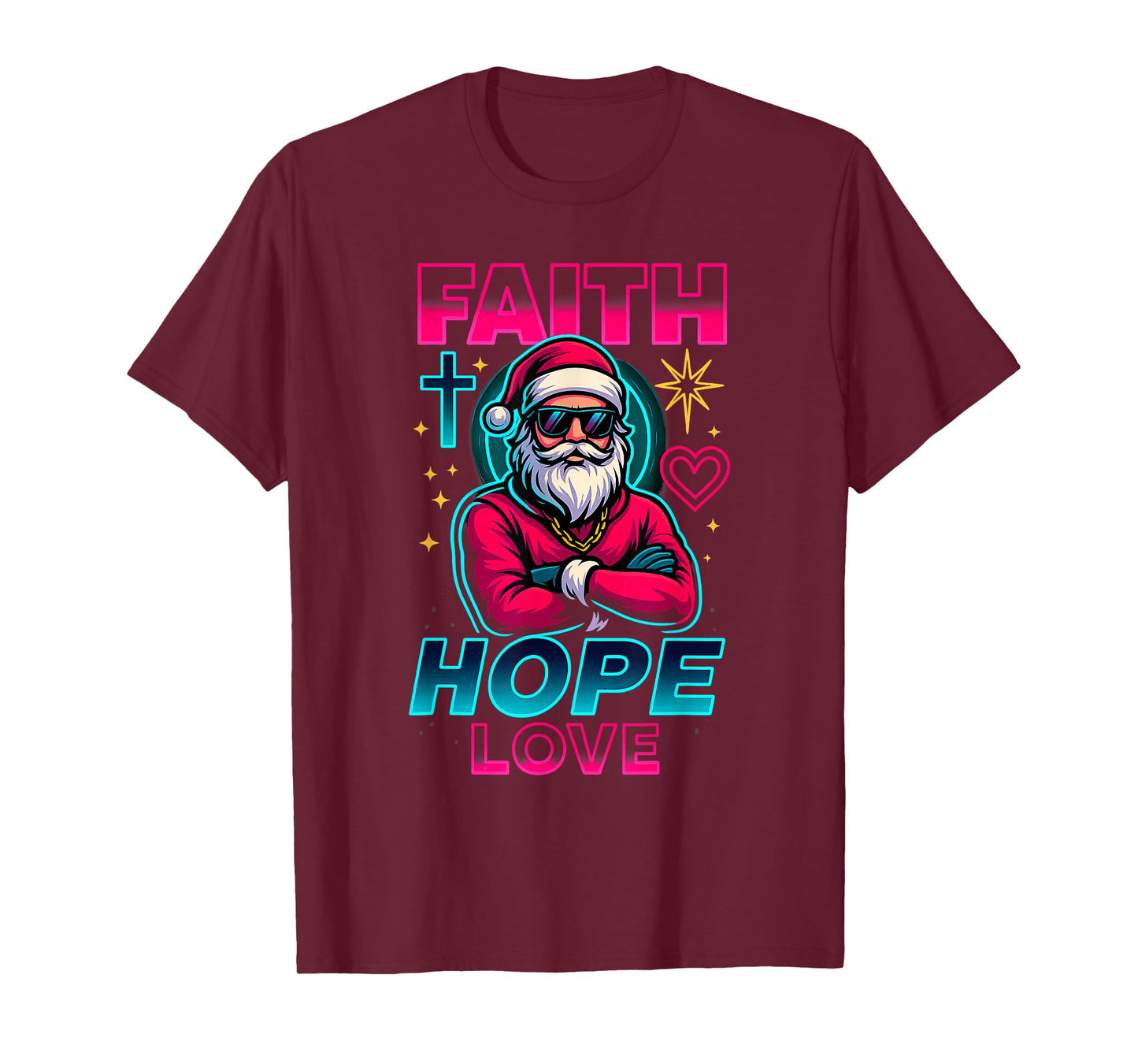 Retro Santa Faith Hope Love Christmas Design T-Shirt
