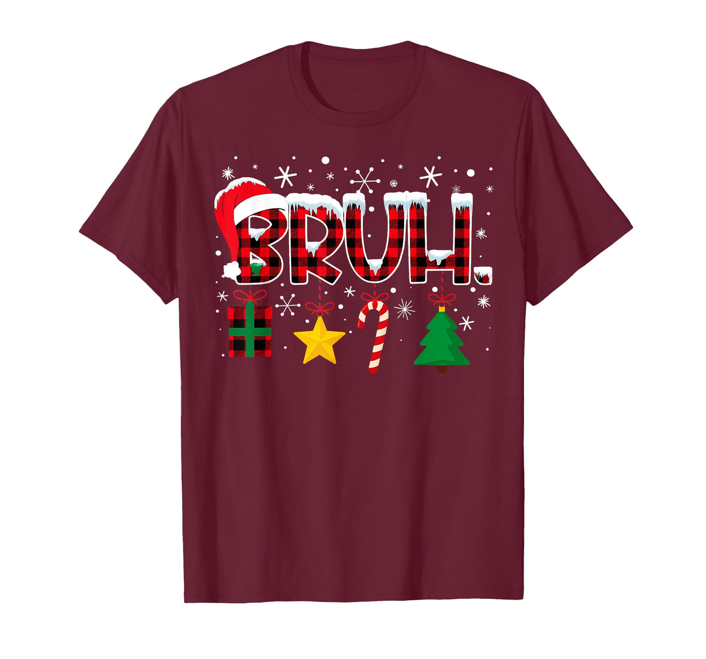 Bruh Funny Christmas Red Plaid Teens Boys Kids Xmas Pajamas T-Shirt