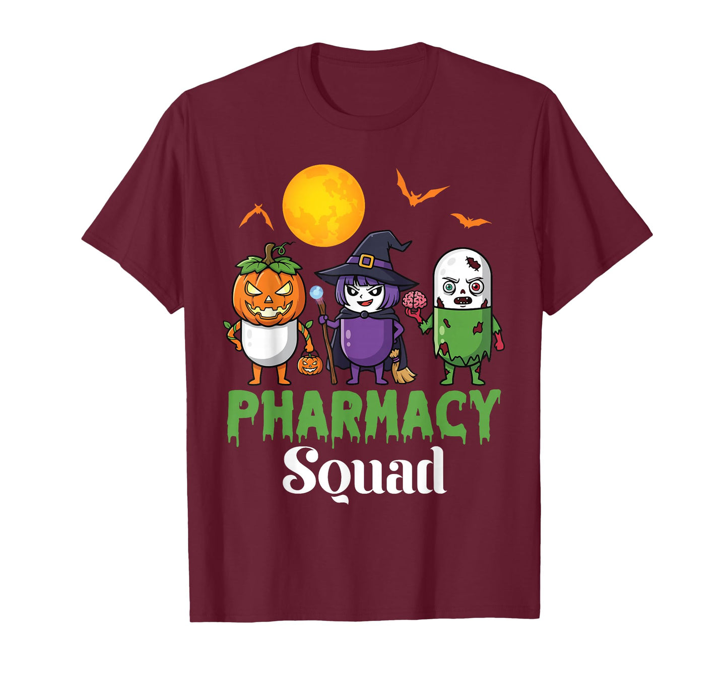 Pharmacy Squad Funny Halloween Pumpkin Witch and Zombie Pill T-Shirt