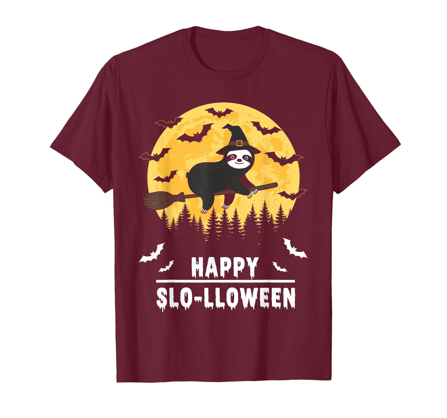 Happy Slo-lloween Funny Halloween Sloth Flying Witch T-Shirt