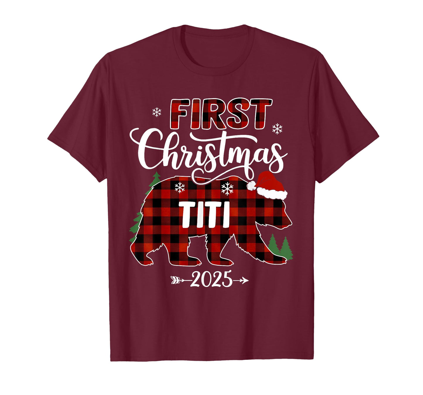 Pregnancy First Christmas Titi Red Plaid Bear Santa 2025 T-Shirt