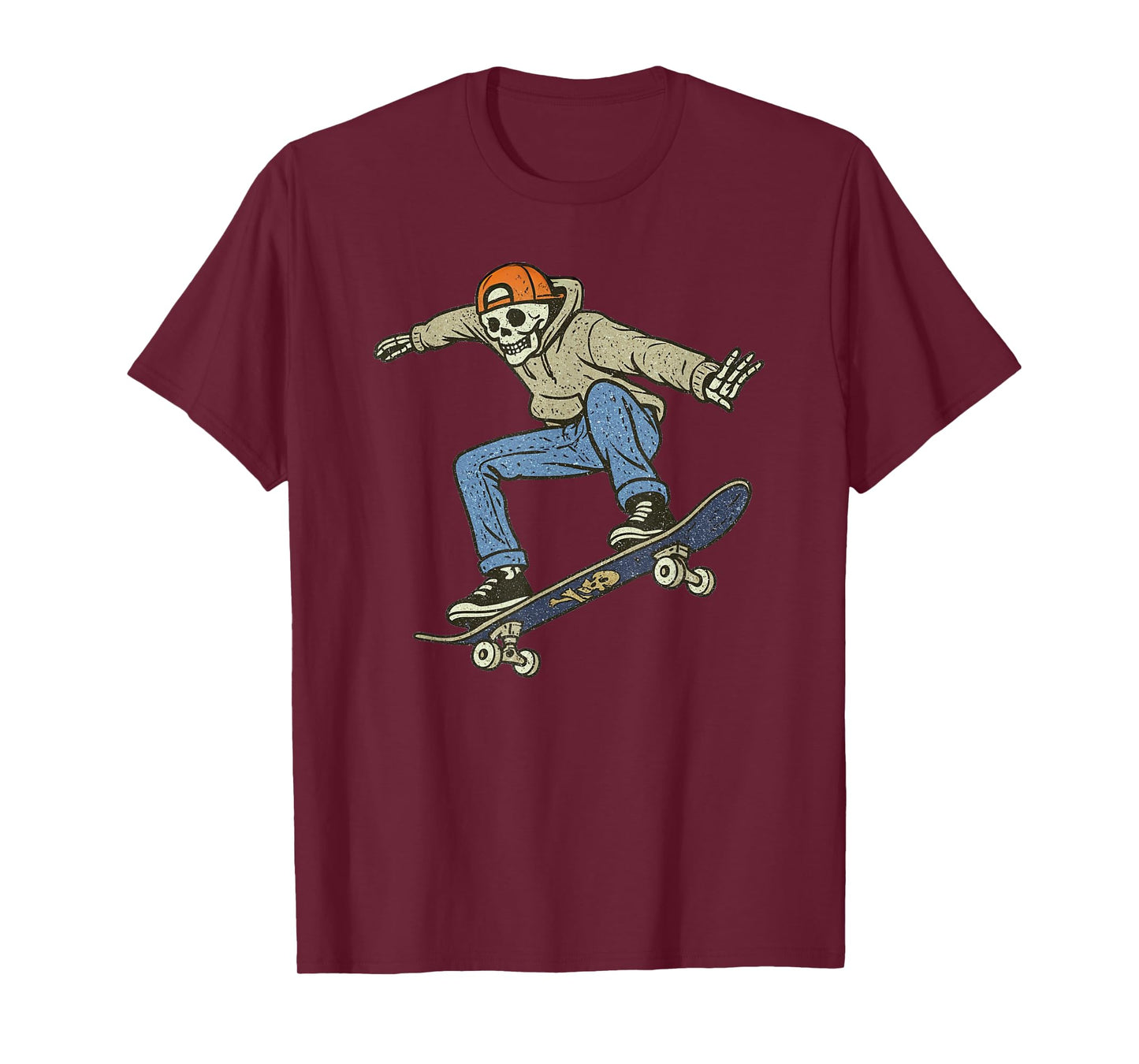 Vintage Skateboard Halloween Skeleton Funny Spooky Costume T-Shirt