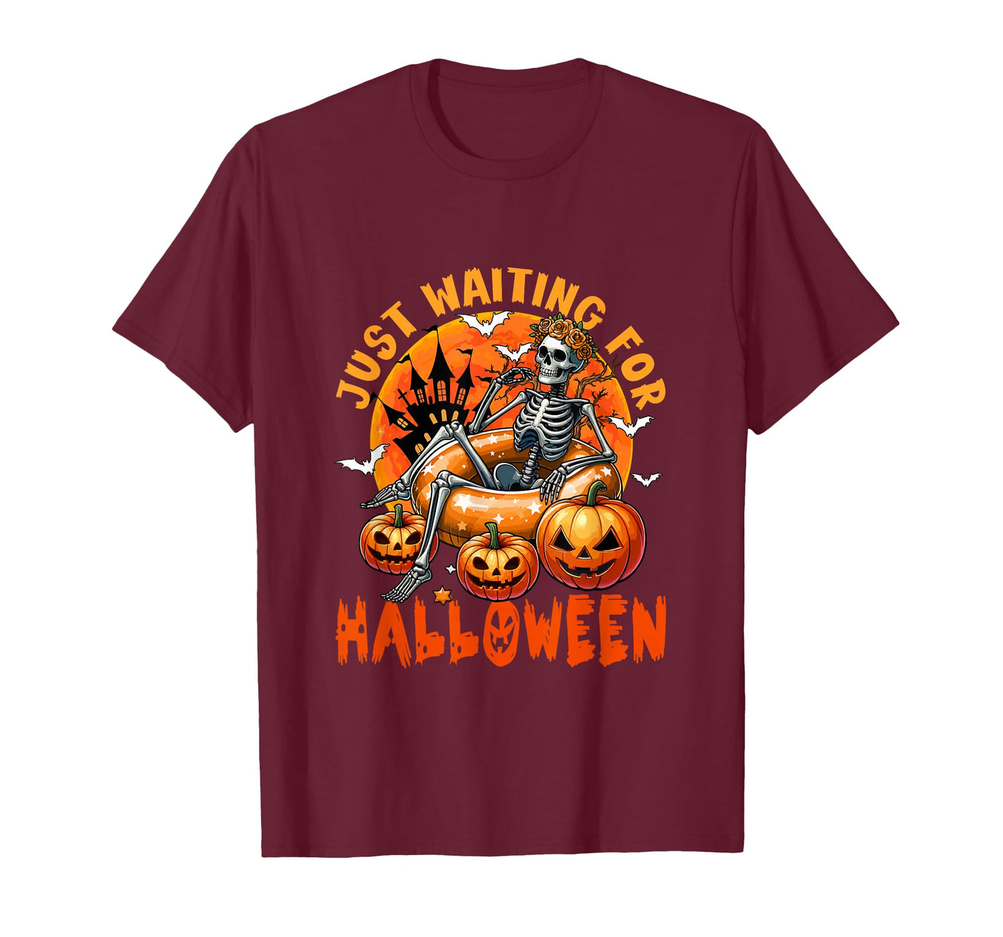 Waiting for Halloween Skeleton Woman Horror Carved Pumpkins T-Shirt