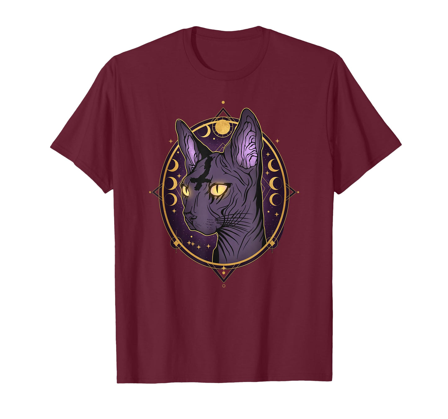 Celestial Sphynx Cat Art Moon Phases Witchy Goth T-Shirt