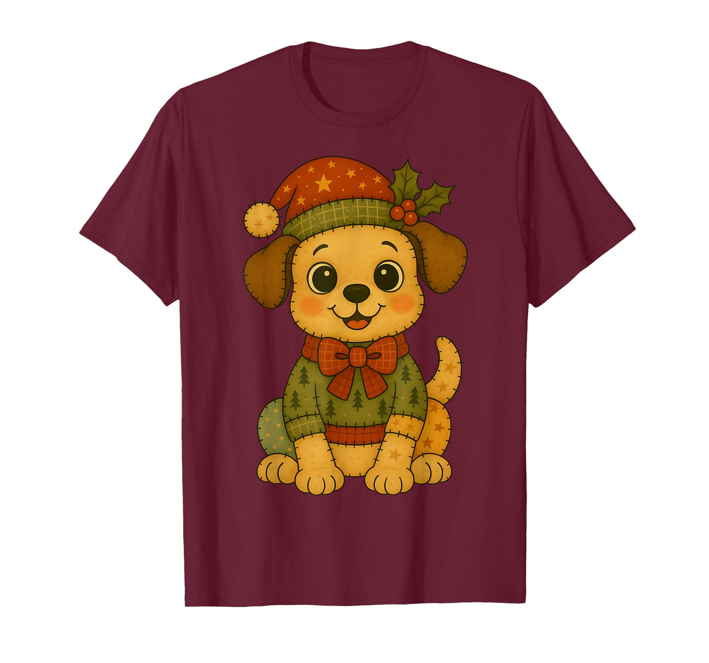 Patchwork Beagle Dog in Santa Hat for Christmas T-Shirt