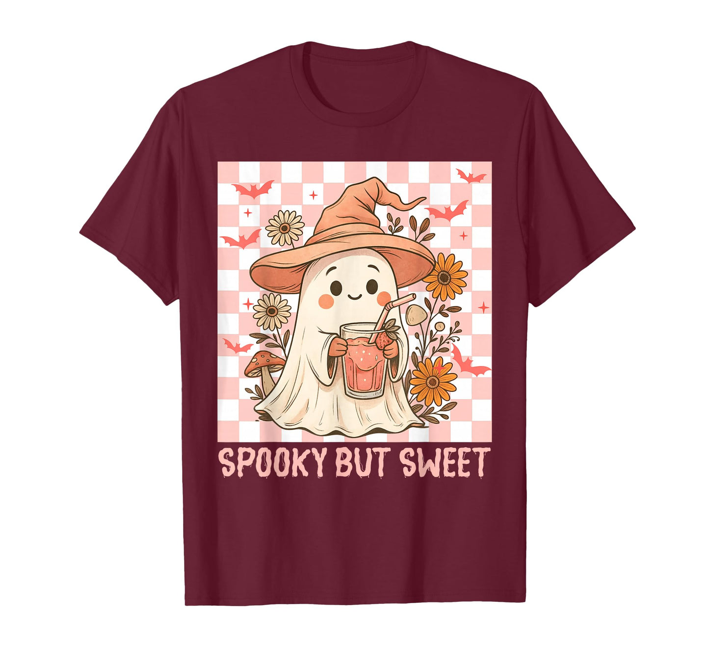Spooky But Sweet Cute Ghost Juice Box Floral Halloween T-Shirt