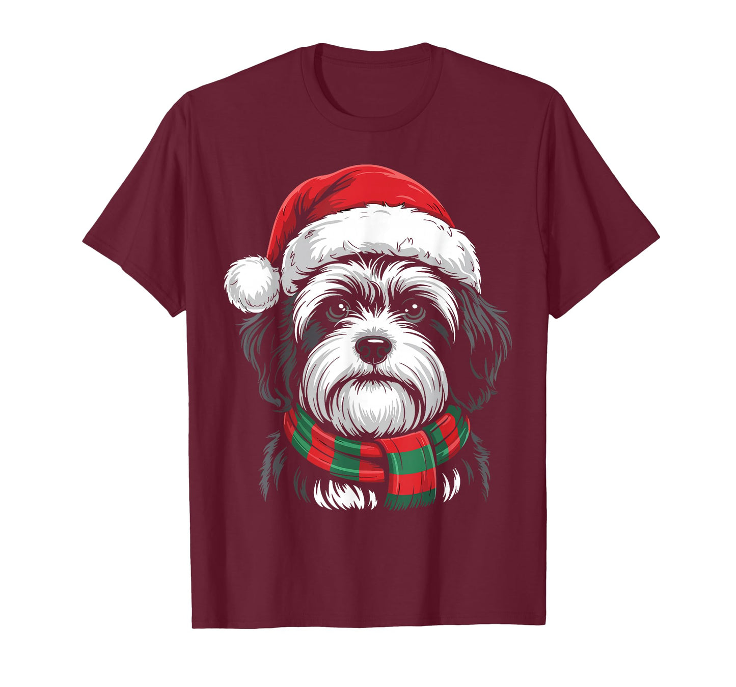 Lhasa Apso Dog Xmas Santa Hat Scarf Christmas Costume T-Shirt